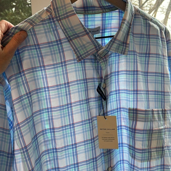 New Peter Millar Pearl Bay Cotton Sport Shirt Blue Sound - Picture 6 of 9